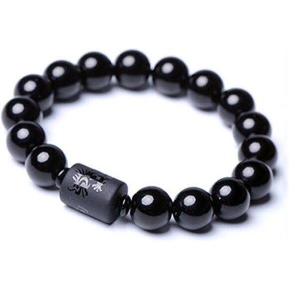 Elegant Black Obsidian Dragon & Phoenix Bracelet for Couples - Detox & Energize - Picture 1 of 7